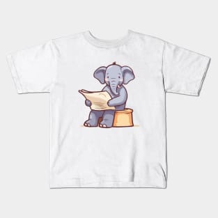 Cute Elephant is reading a newspaper Kids T-Shirt